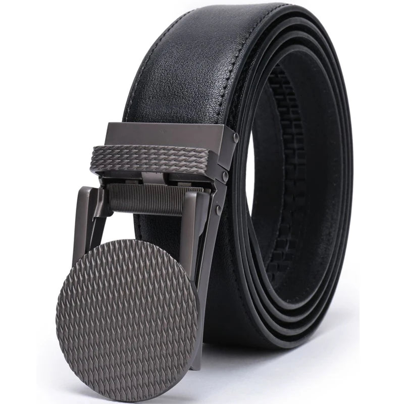 Men’s Leather Ratchet Belt – Automatic Buckle Slide Belt 1 3/8” | Adjustable Comfort Click Fit for Dress, Casual, and Workwear