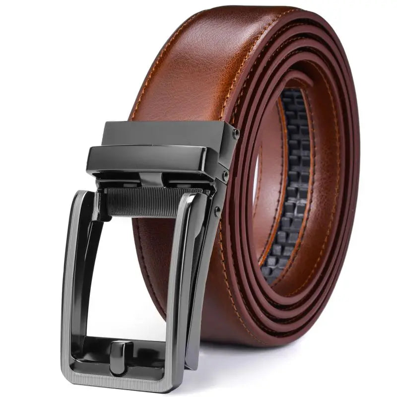 Men’s Leather Ratchet Belt – Automatic Buckle Slide Belt 1 3/8” | Adjustable Comfort Click Fit for Dress, Casual, and Workwear