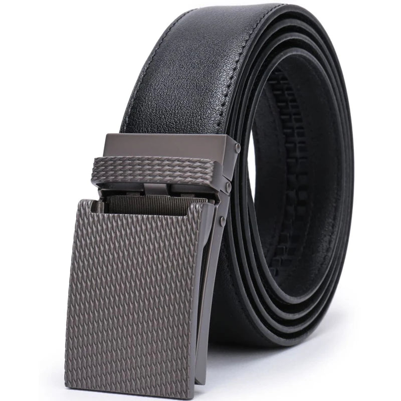 Men’s Leather Ratchet Belt – Automatic Buckle Slide Belt 1 3/8” | Adjustable Comfort Click Fit for Dress, Casual, and Workwear