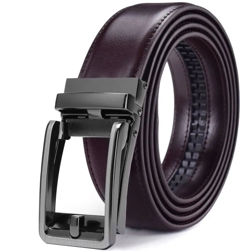 Men’s Leather Ratchet Belt – Automatic Buckle Slide Belt 1 3/8” | Adjustable Comfort Click Fit for Dress, Casual, and Workwear
