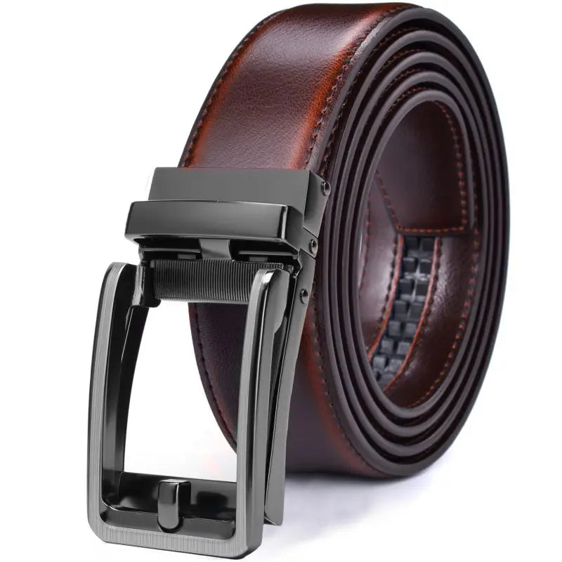 Men’s Leather Ratchet Belt – Automatic Buckle Slide Belt 1 3/8” | Adjustable Comfort Click Fit for Dress, Casual, and Workwear
