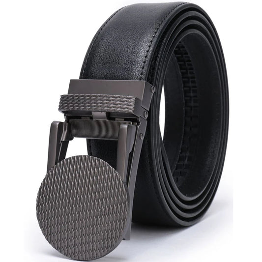 Men’s Leather Ratchet Belt – Automatic Buckle Slide Belt 1 3/8” | Adjustable Comfort Click Fit for Dress, Casual, and Workwear